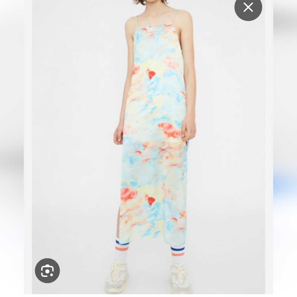 Wild Pony Womens Lined Maxi Marble Print Slip Dress Blue Red Yellow Sz L